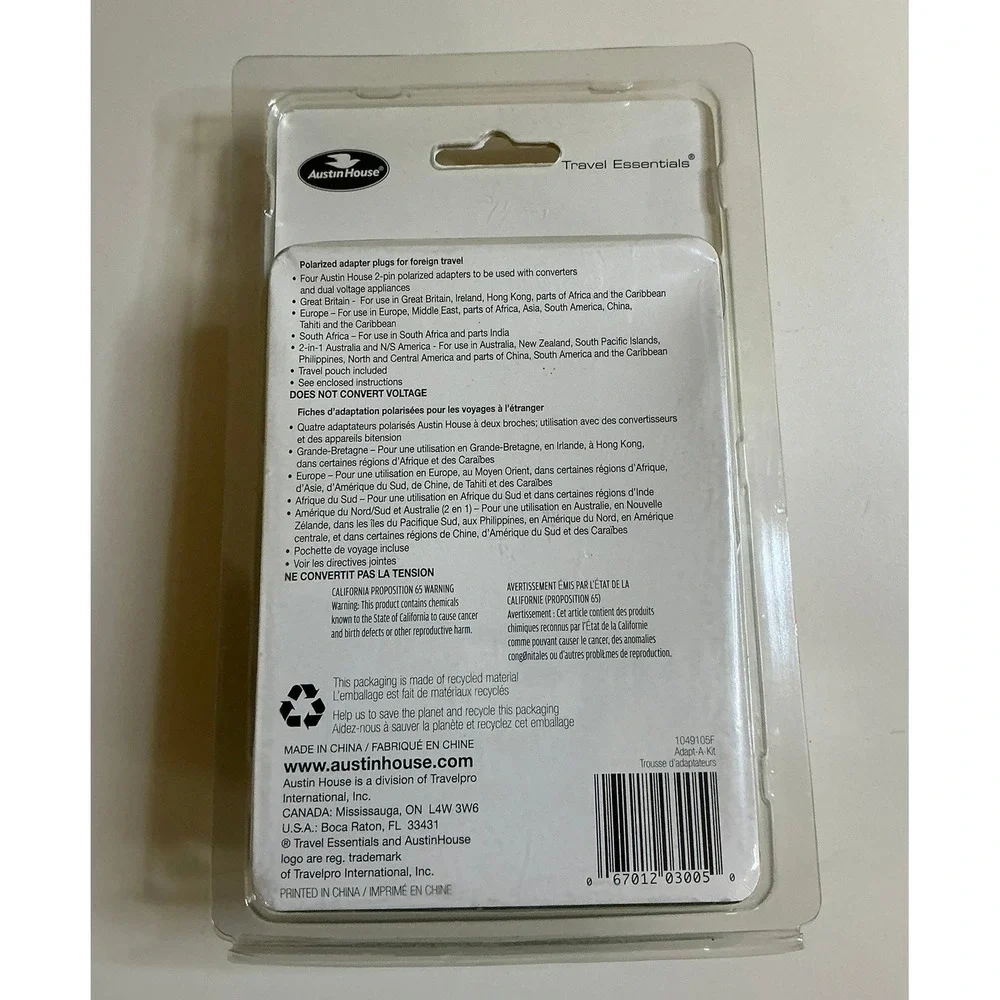 Austin House Travel Essentials Adapt A Kit‎ 4 Piece Universal Plug Adapter Set